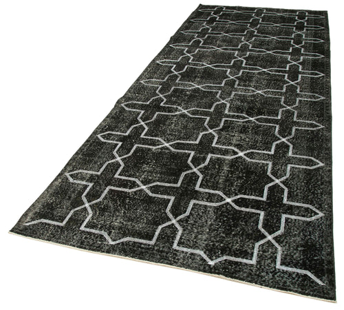Geometric Carpet Siyah Geometrik Pamuk Yün El Dokuma Halısı 142x390 Agacan
