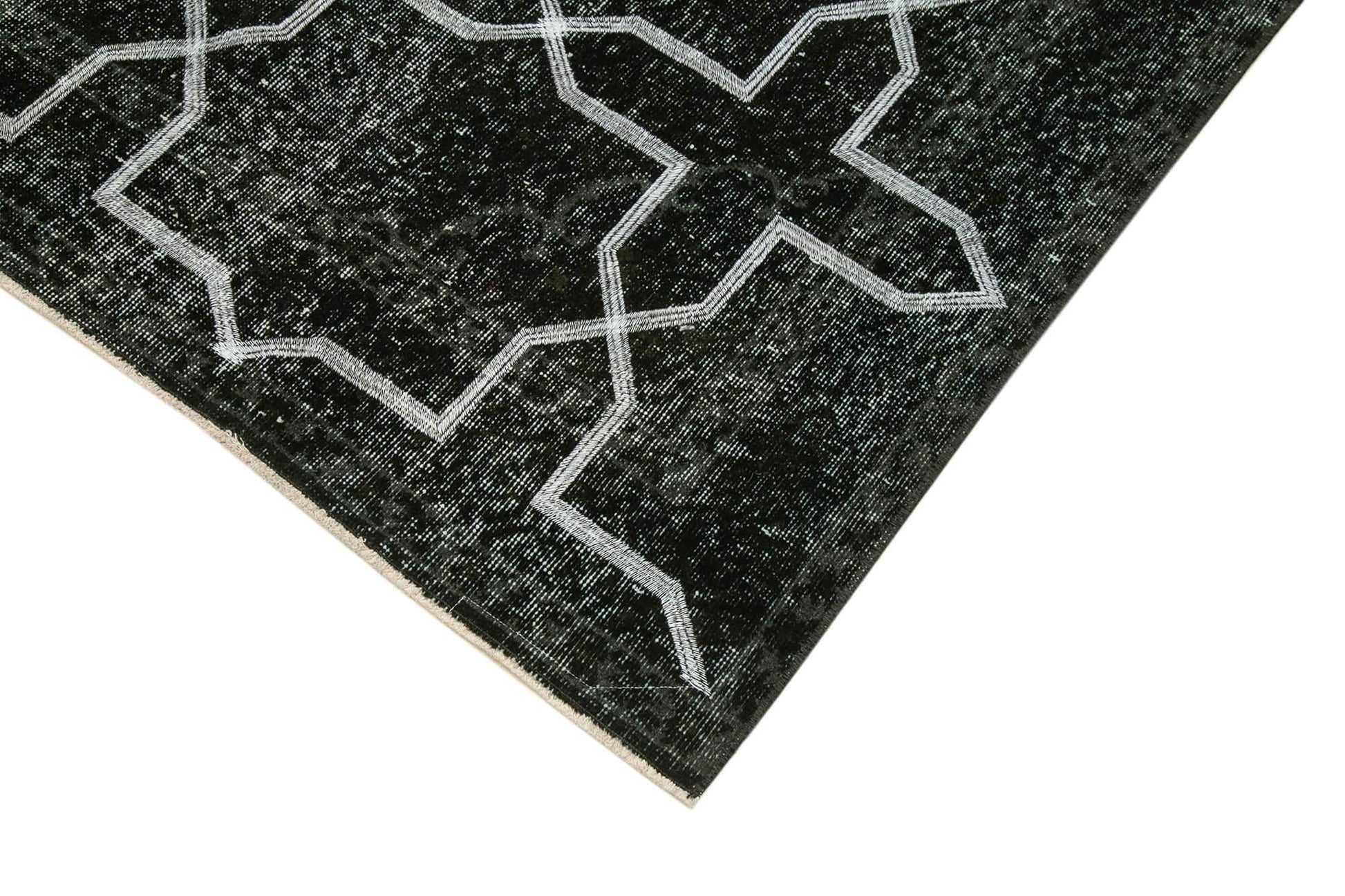 Geometric Carpet Siyah Geometrik Pamuk Yün El Dokuma Halısı 142x390 Agacan