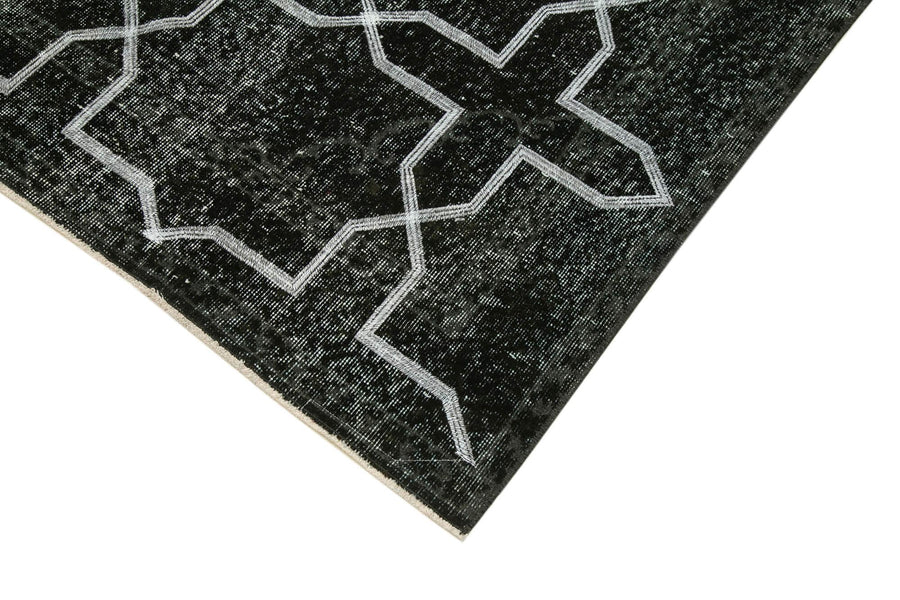 Siyah El Dokuma Halı Eskitme Geometrik Desenli Yolluk 142x390 cm – Koridor kullanımı