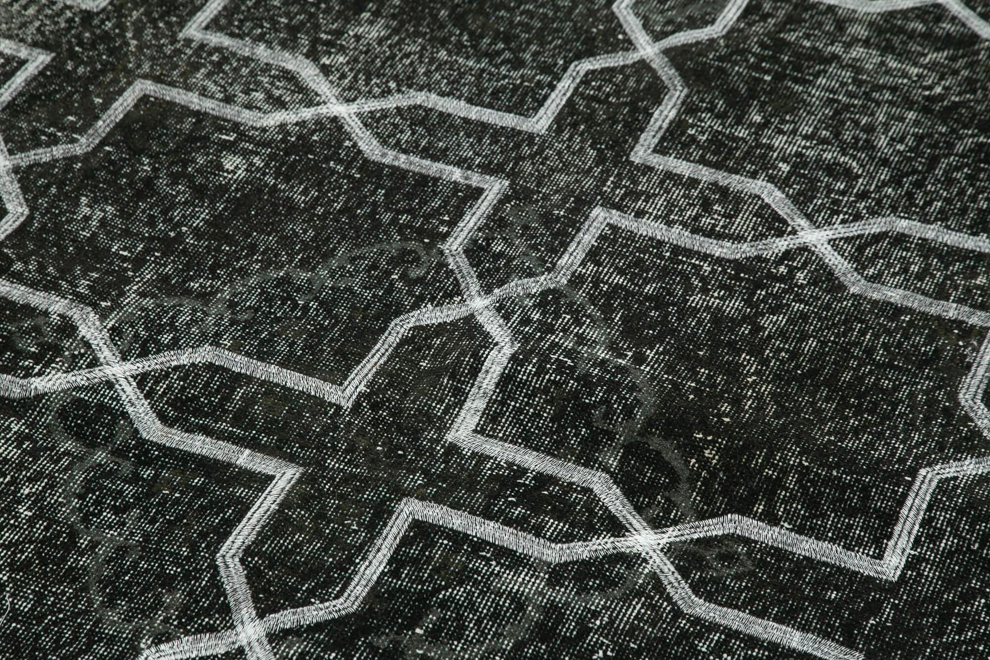 Geometric Carpet Siyah Geometrik Pamuk Yün El Dokuma Halısı 142x390 Agacan