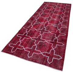 Geometric Carpet Kırmızı Geometrik Pamuk Yün El Dokuma Halısı 143x384 Agacan