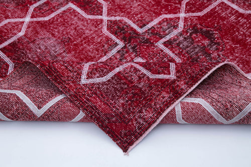 Geometric Carpet Kırmızı Geometrik Pamuk Yün El Dokuma Halısı 143x384 Agacan