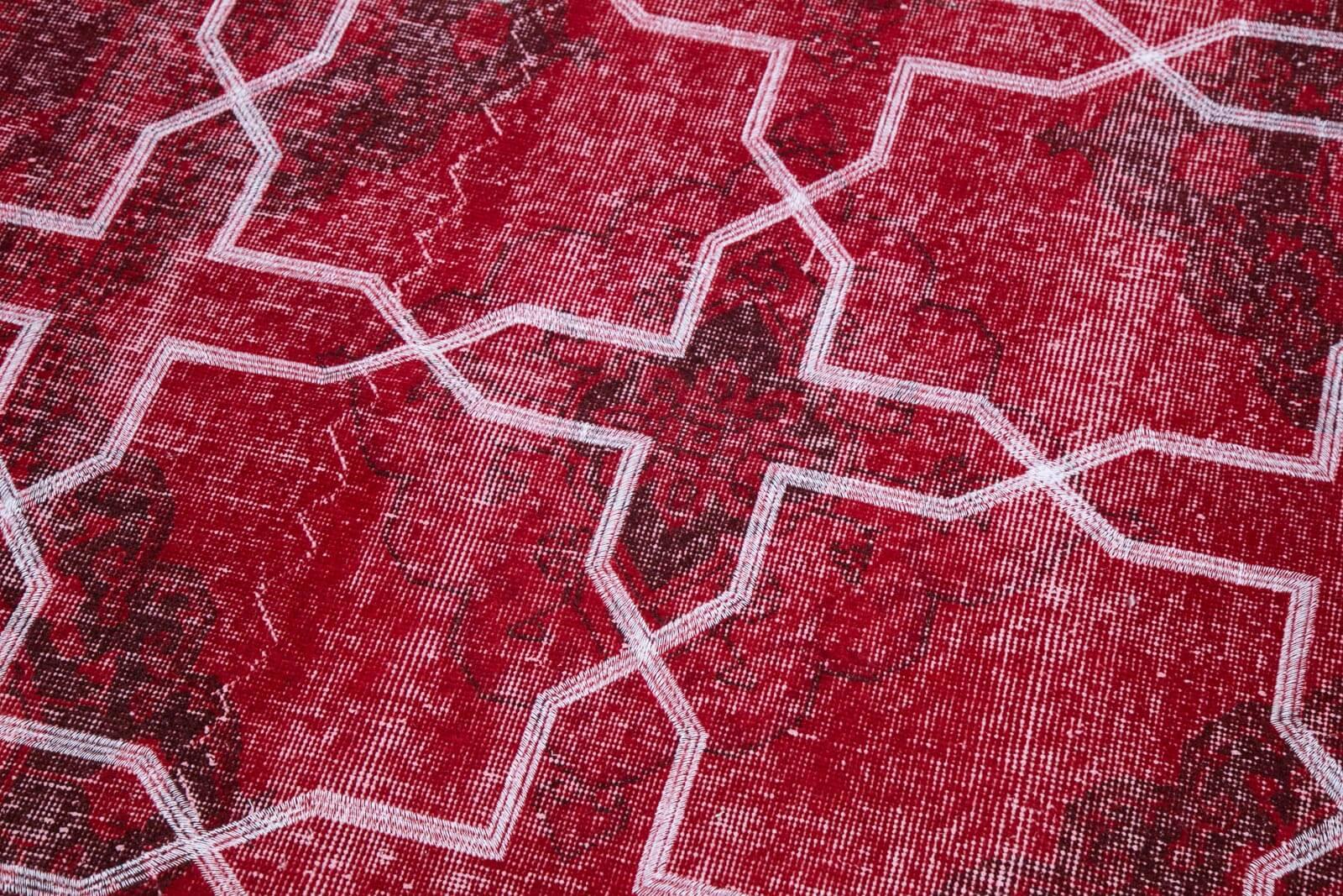 Geometric Carpet Kırmızı Geometrik Pamuk Yün El Dokuma Halısı 143x384 Agacan
