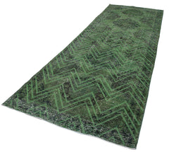 Geometric Carpet Yeşil Geometrik Pamuk Yün El Dokuma Halısı 142x406 Agacan