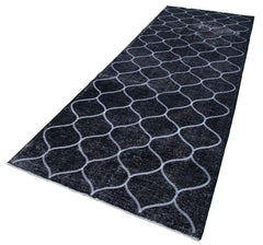 Geometric Carpet Siyah Geometrik Pamuk Yün El Dokuma Halısı 136x384 Agacan