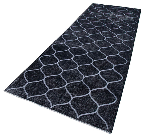 Geometric Carpet Siyah Geometrik Pamuk Yün El Dokuma Halısı 136x384 Agacan