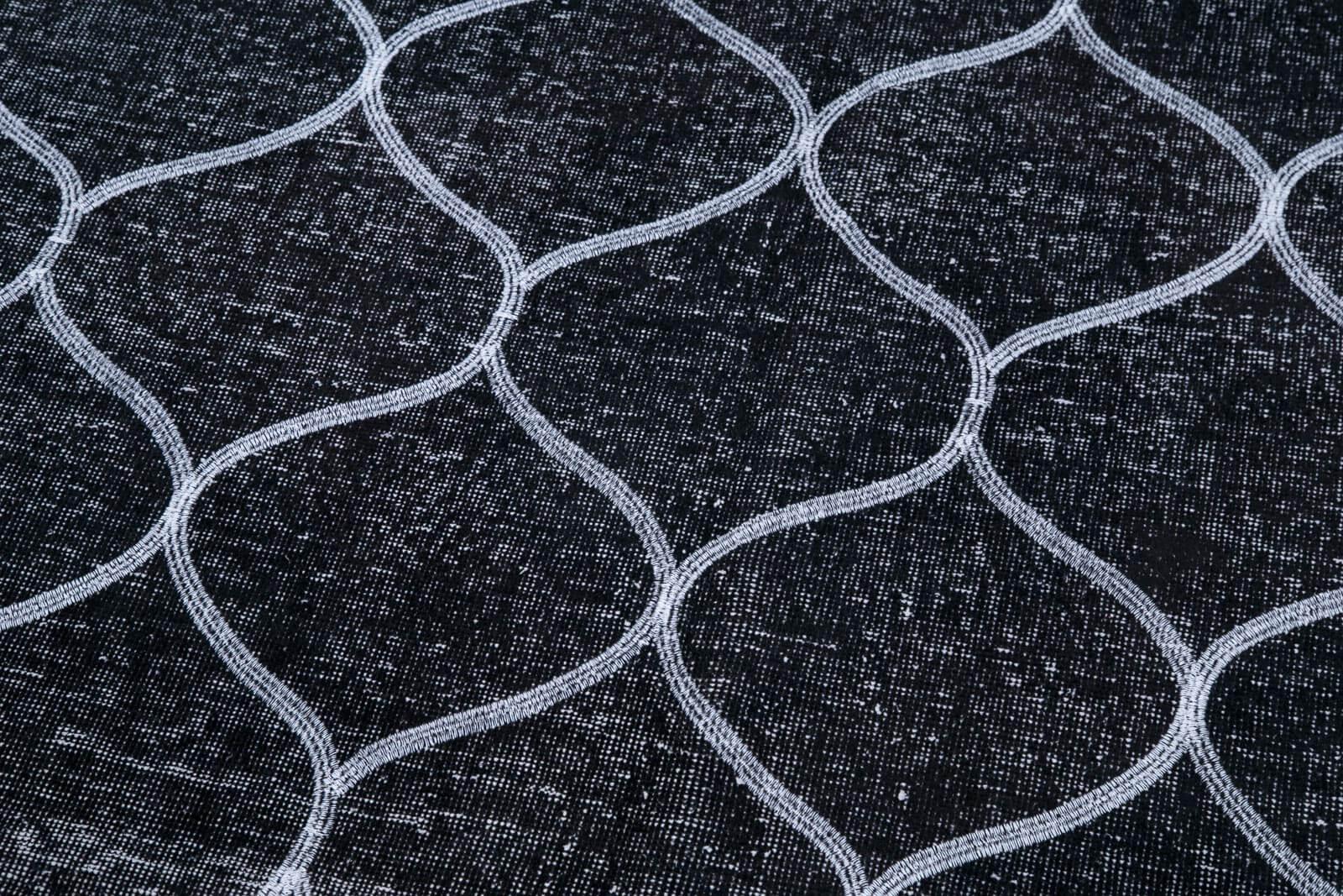 Geometric Carpet Siyah Geometrik Pamuk Yün El Dokuma Halısı 136x384 Agacan