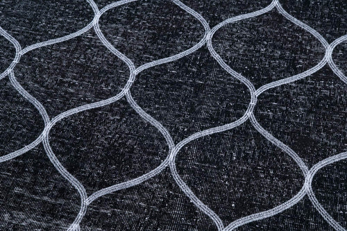 Geometric Carpet Siyah Geometrik Pamuk Yün El Dokuma Halısı 136x384 Agacan