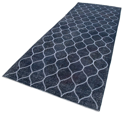 Geometric Carpet Mavi Geometrik Pamuk Yün El Dokuma Halısı 145x380 Agacan