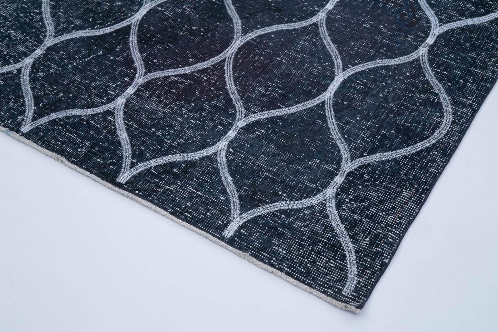 Geometric Carpet Mavi Geometrik Pamuk Yün El Dokuma Halısı 145x380 Agacan