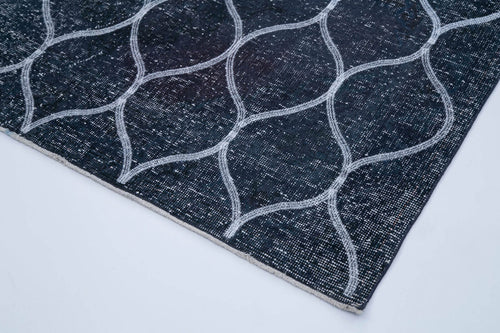 Geometric Carpet Mavi Geometrik Pamuk Yün El Dokuma Halısı 145x380 Agacan