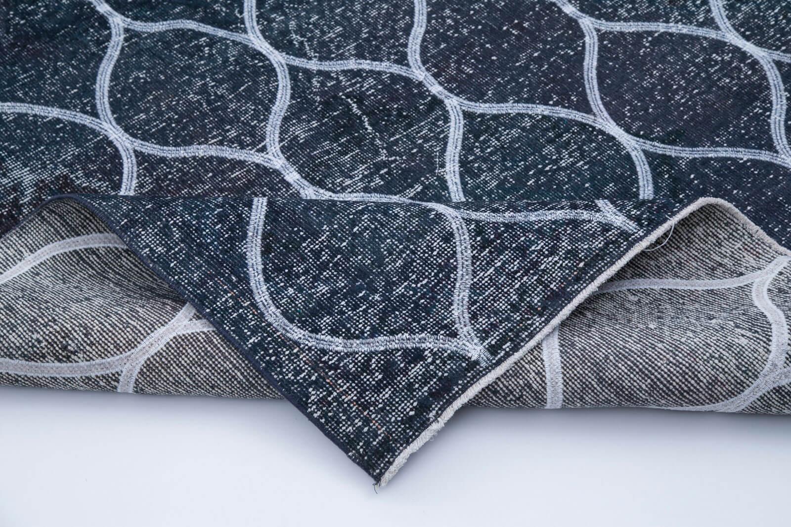 Geometric Carpet Mavi Geometrik Pamuk Yün El Dokuma Halısı 145x380 Agacan