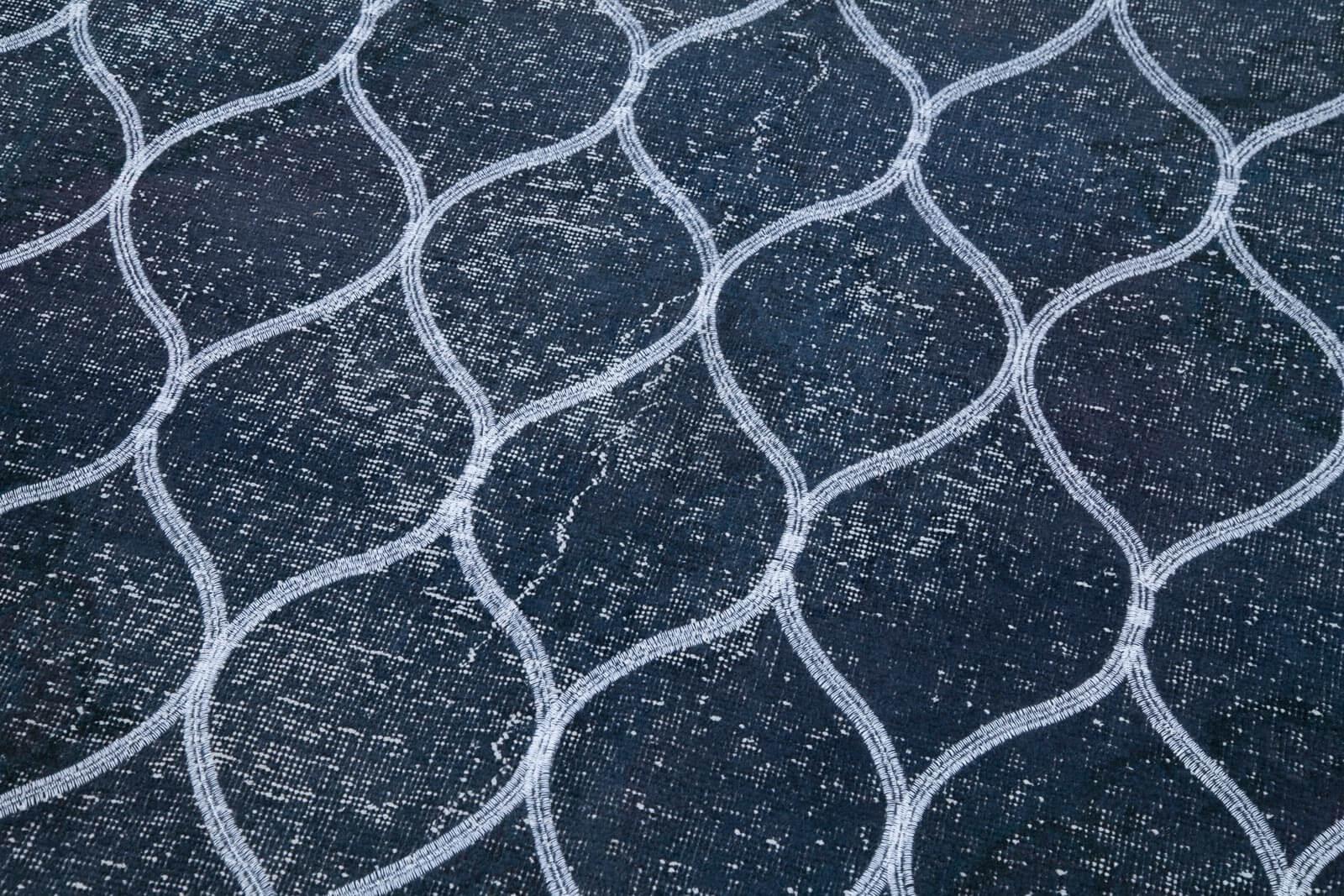 Geometric Carpet Mavi Geometrik Pamuk Yün El Dokuma Halısı 145x380 Agacan