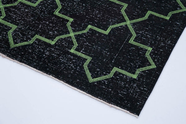 Geometric Carpet Siyah Geometrik Pamuk Yün El Dokuma Halısı 141x388 Agacan