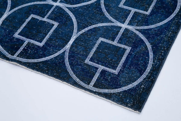 Geometric Carpet Mavi Geometrik Pamuk Yün El Dokuma Halısı 128x364 Agacan