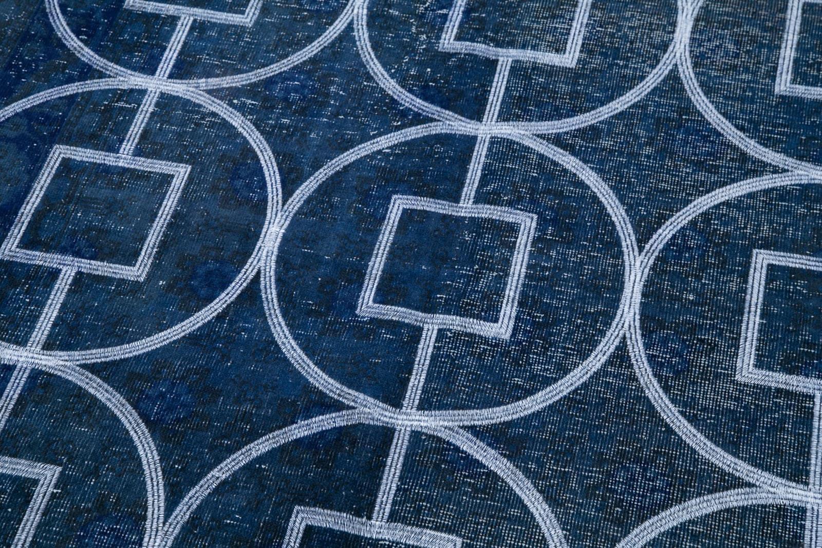Geometric Carpet Mavi Geometrik Pamuk Yün El Dokuma Halısı 128x364 Agacan