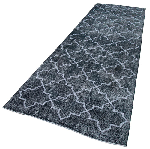 Geometric Carpet Siyah Geometrik Pamuk Yün El Dokuma Halısı 135x412 Agacan