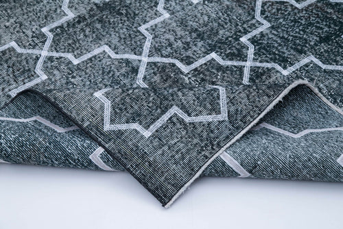 Geometric Carpet Siyah Geometrik Pamuk Yün El Dokuma Halısı 135x412 Agacan