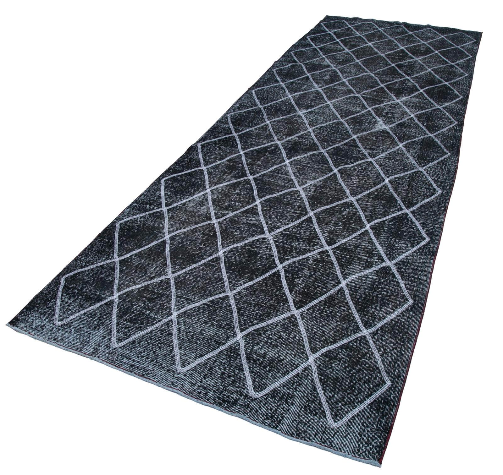 Geometric Carpet Siyah Geometrik Pamuk Yün El Dokuma Halısı 142x415 Agacan