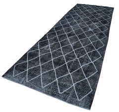 Geometric Carpet Siyah Geometrik Pamuk Yün El Dokuma Halısı 142x415 Agacan