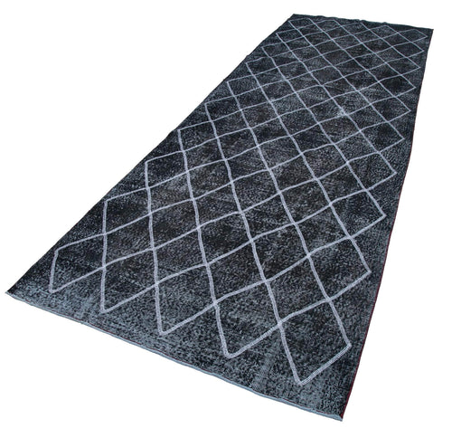 Geometric Carpet Siyah Geometrik Pamuk Yün El Dokuma Halısı 142x415 Agacan