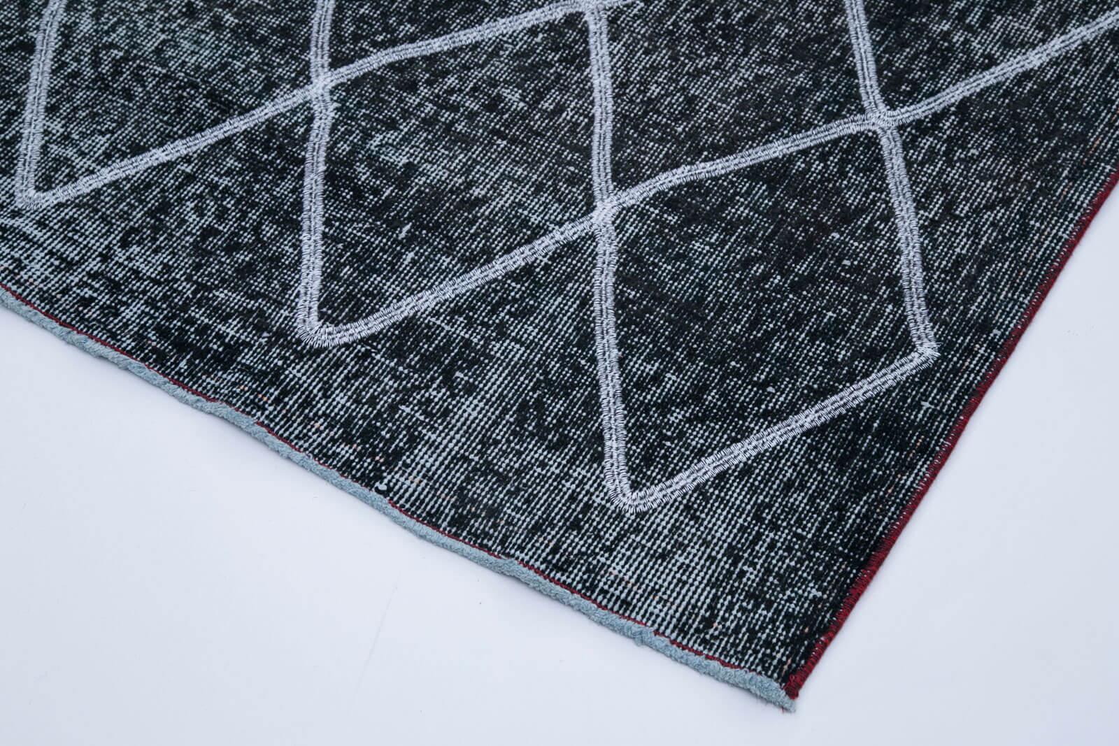 Geometric Carpet Siyah Geometrik Pamuk Yün El Dokuma Halısı 142x415 Agacan