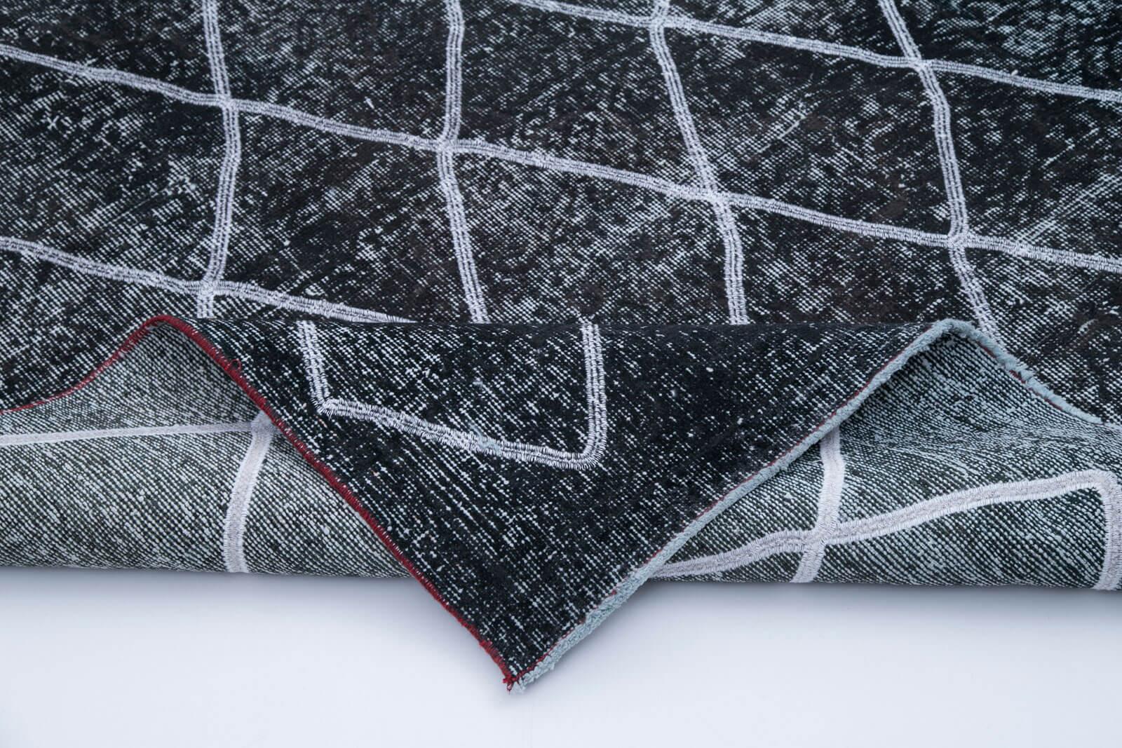 Geometric Carpet Siyah Geometrik Pamuk Yün El Dokuma Halısı 142x415 Agacan