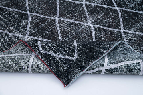 Geometric Carpet Siyah Geometrik Pamuk Yün El Dokuma Halısı 142x415 Agacan