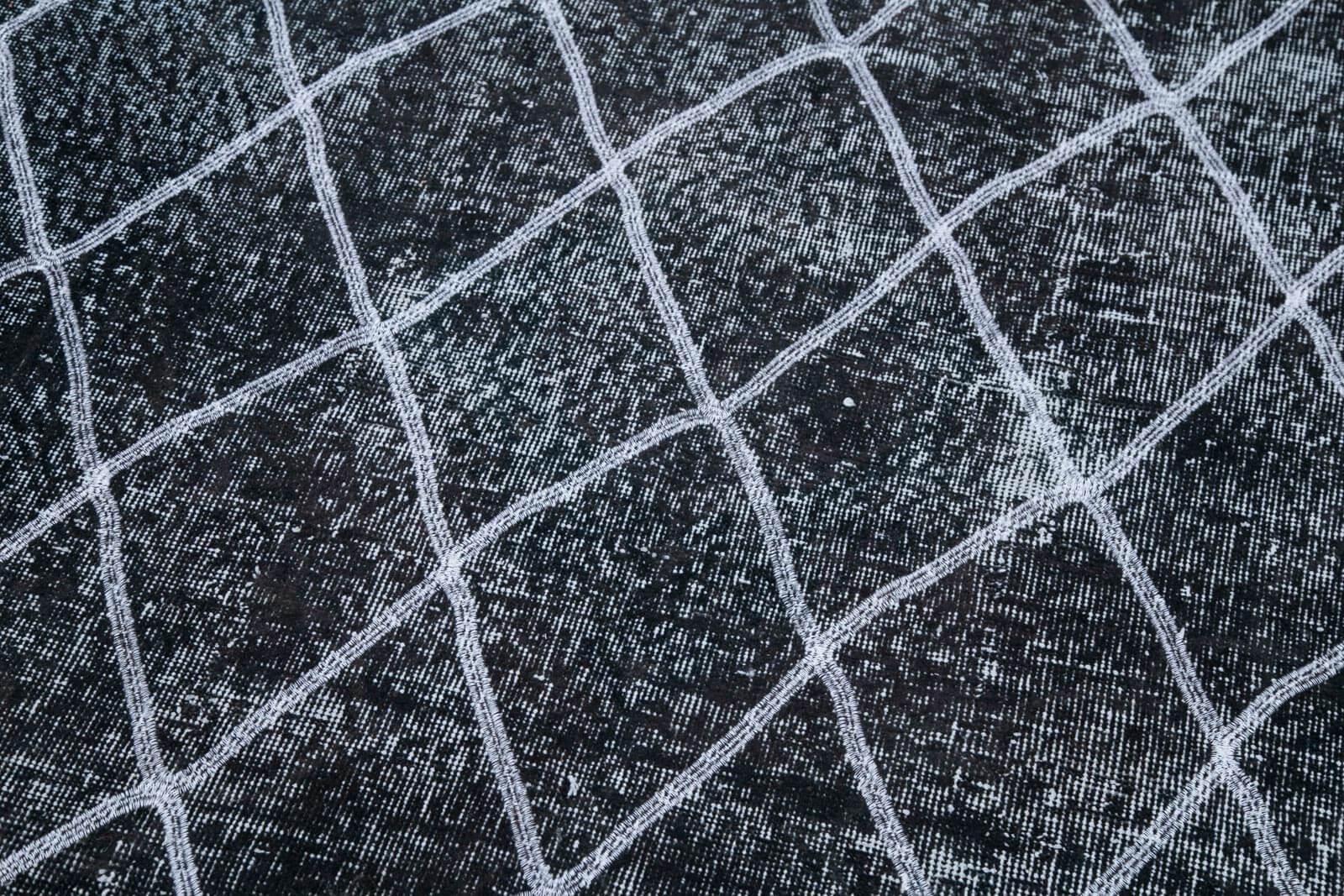 Geometric Carpet Siyah Geometrik Pamuk Yün El Dokuma Halısı 142x415 Agacan