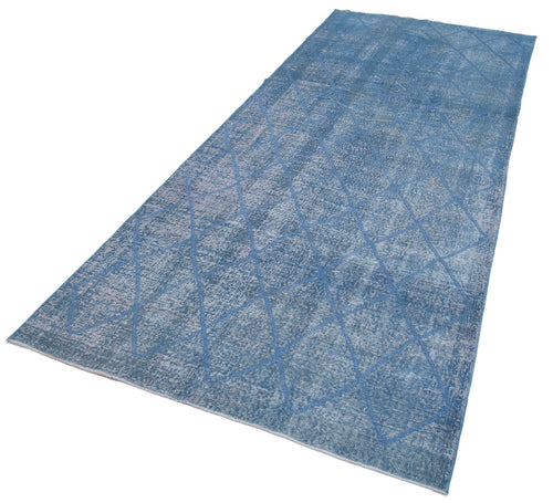 Geometric Carpet Mavi Geometrik Pamuk Yün El Dokuma Halısı 143x338 Agacan