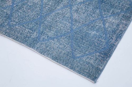 Geometric Carpet Mavi Geometrik Pamuk Yün El Dokuma Halısı 143x338 Agacan