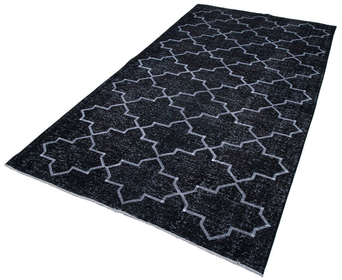 Geometric Carpet Siyah Geometrik Pamuk Yün El Dokuma Halısı 159x295 Agacan