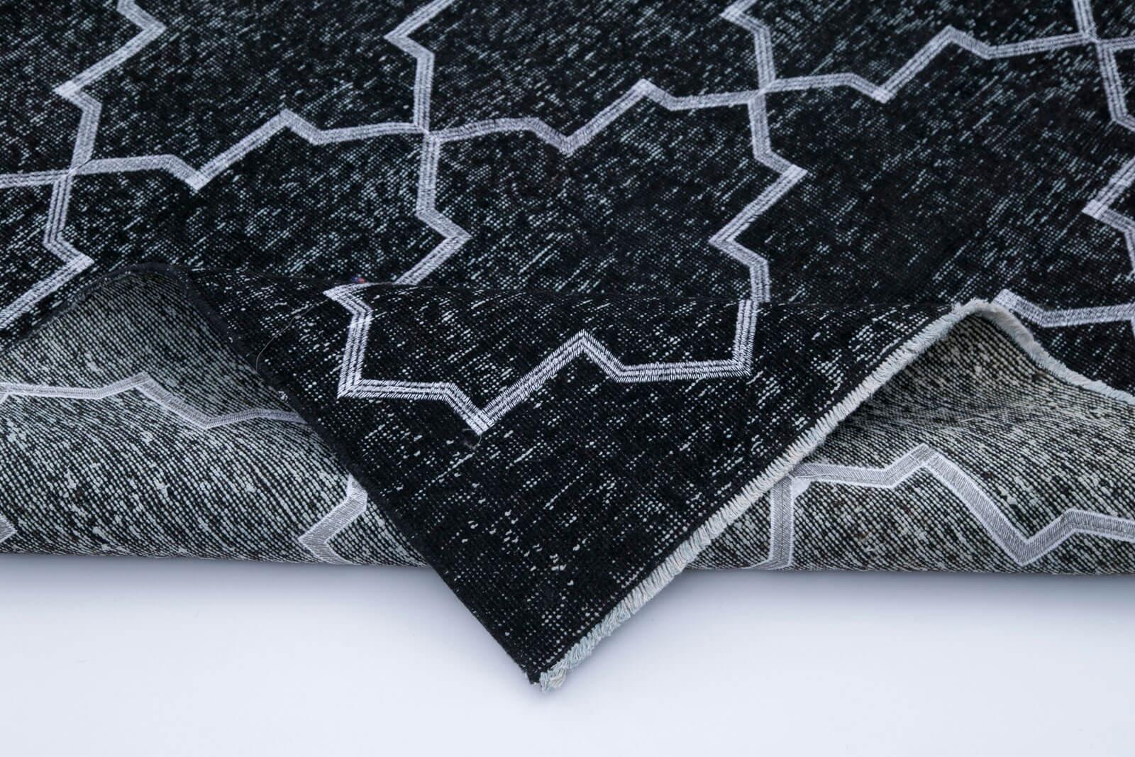 Geometric Carpet Siyah Geometrik Pamuk Yün El Dokuma Halısı 159x295 Agacan