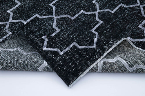 Geometric Carpet Siyah Geometrik Pamuk Yün El Dokuma Halısı 159x295 Agacan