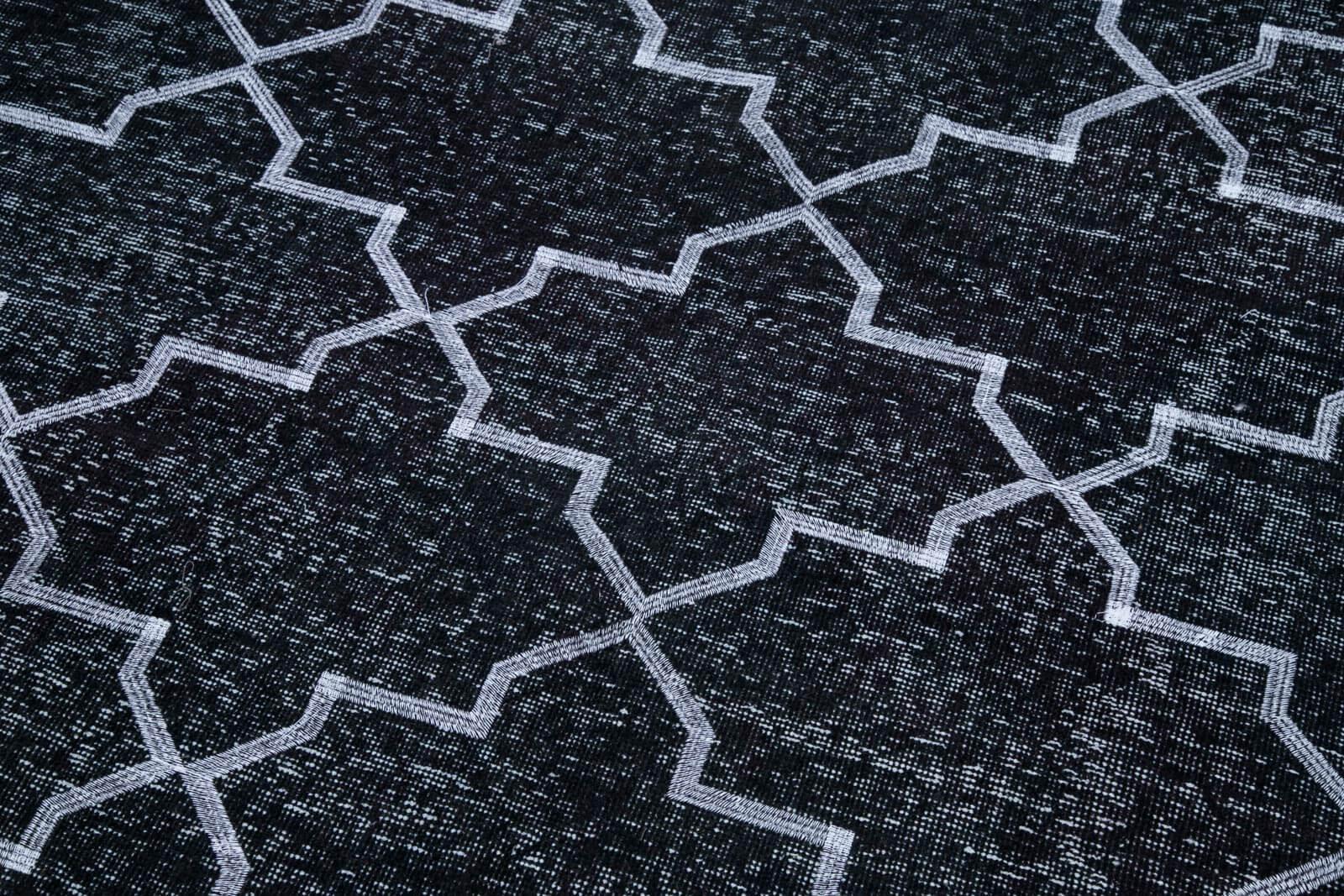Geometric Carpet Siyah Geometrik Pamuk Yün El Dokuma Halısı 159x295 Agacan