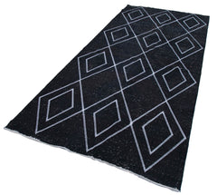 Geometric Carpet Siyah Geometrik Pamuk Yün El Dokuma Halısı 152x331 Agacan