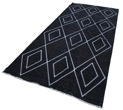 Geometric Carpet Siyah Geometrik Pamuk Yün El Dokuma Halısı 152x331 Agacan
