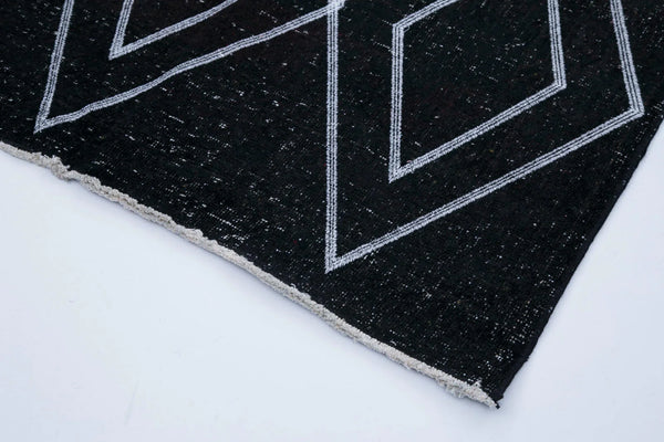 Geometric Carpet Siyah Geometrik Pamuk Yün El Dokuma Halısı 152x331 Agacan