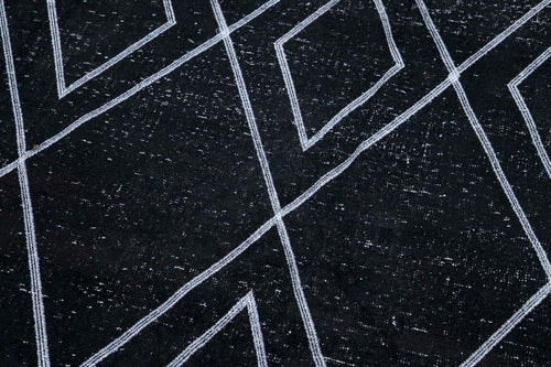 Geometric Carpet Siyah Geometrik Pamuk Yün El Dokuma Halısı 152x331 Agacan