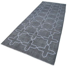 Geometric Carpet Gri Geometrik Pamuk Yün El Dokuma Halısı 142x395 Agacan