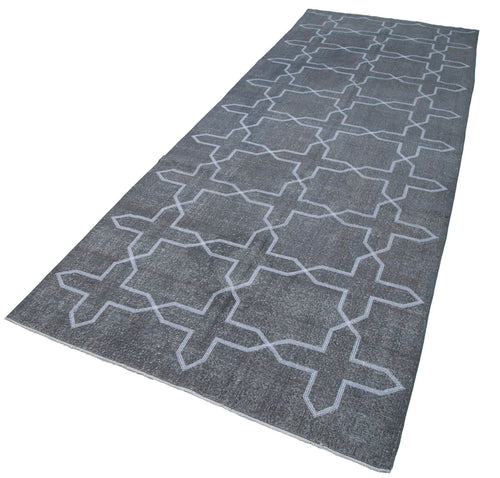 Geometric Carpet Gri Geometrik Pamuk Yün El Dokuma Halısı 142x395 Agacan