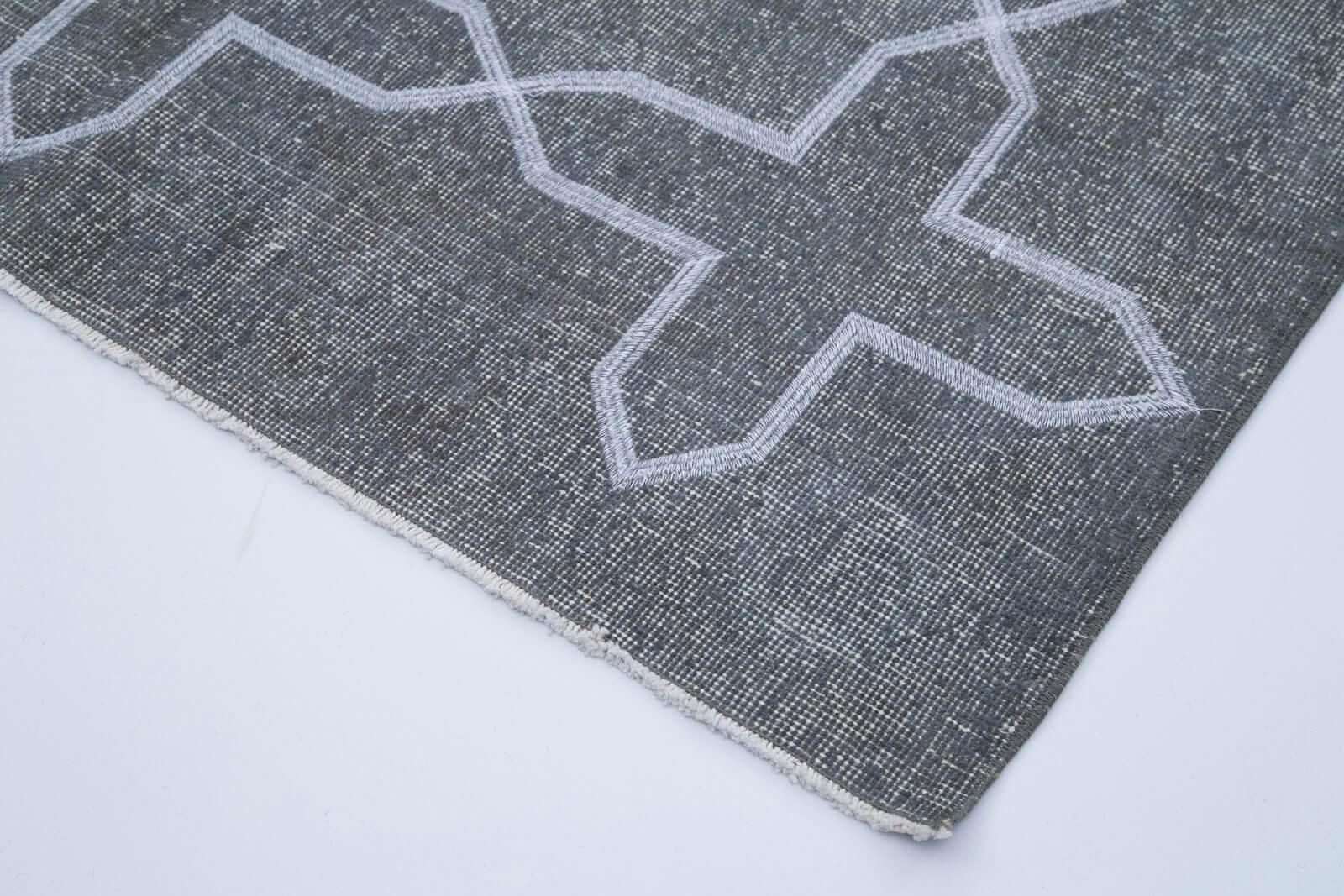Geometric Carpet Gri Geometrik Pamuk Yün El Dokuma Halısı 142x395 Agacan