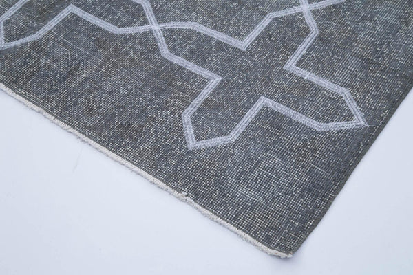 Geometric Carpet Gri Geometrik Pamuk Yün El Dokuma Halısı 142x395 Agacan