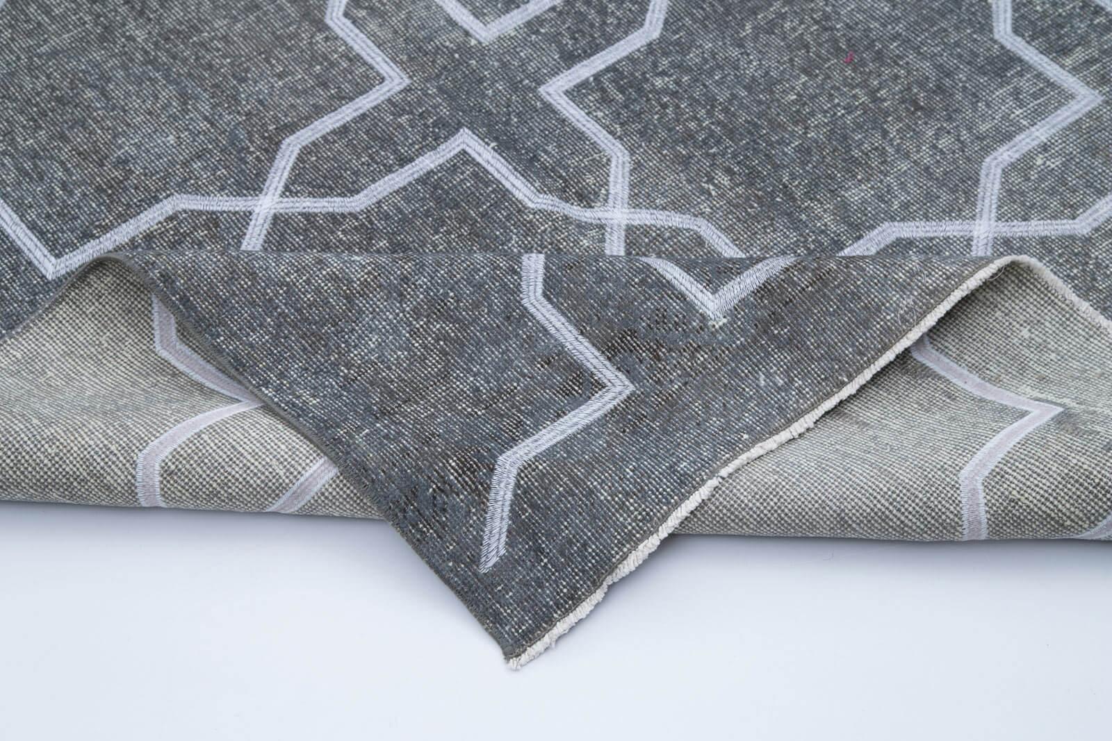Geometric Carpet Gri Geometrik Pamuk Yün El Dokuma Halısı 142x395 Agacan