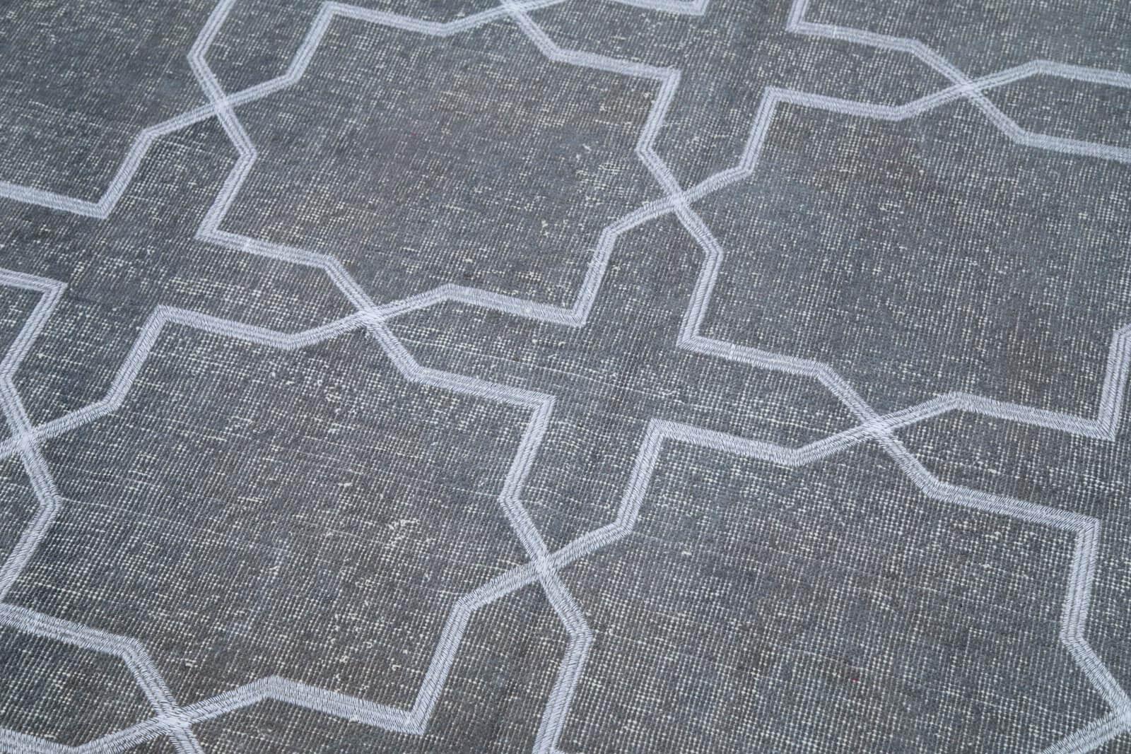 Geometric Carpet Gri Geometrik Pamuk Yün El Dokuma Halısı 142x395 Agacan