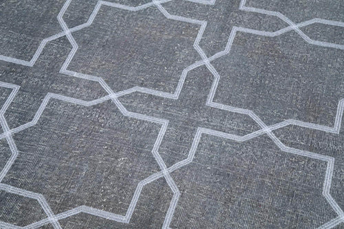 Geometric Carpet Gri Geometrik Pamuk Yün El Dokuma Halısı 142x395 Agacan
