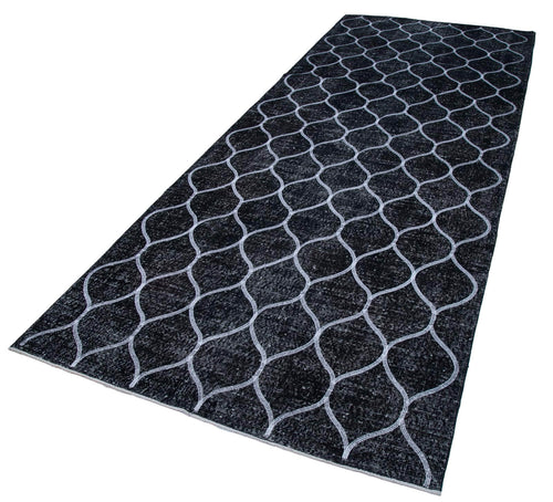 Geometric Carpet Siyah Geometrik Pamuk Yün El Dokuma Halısı 148x385 Agacan