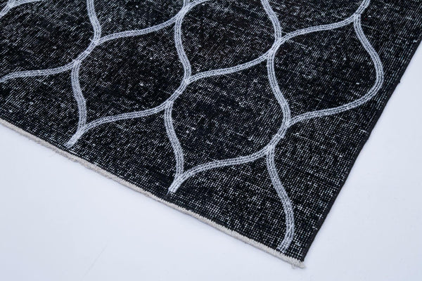 Geometric Carpet Siyah Geometrik Pamuk Yün El Dokuma Halısı 148x385 Agacan