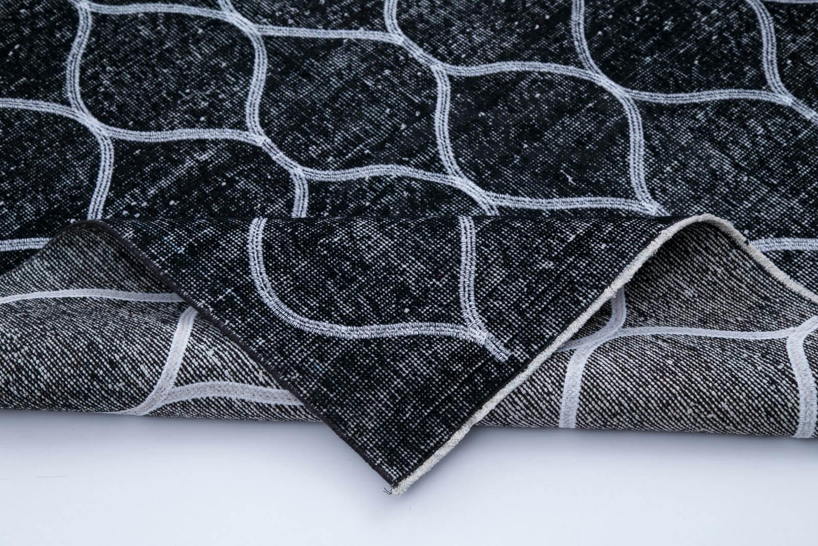 Geometric Carpet Siyah Geometrik Pamuk Yün El Dokuma Halısı 148x385 Agacan