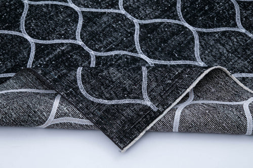 Geometric Carpet Siyah Geometrik Pamuk Yün El Dokuma Halısı 148x385 Agacan